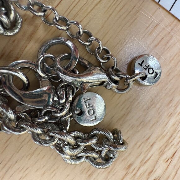 Loft Layered Necklace Set With Silver-Tone Chains & Glass Beads Long - Picture 7 of 10